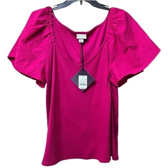 Ava & Viv Flutter Short Sleeve Ribbed Top - Picture 4 of 6